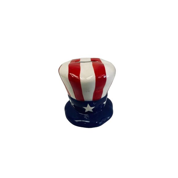 Coin Money Bank Uncle Sam Hat American Flag Red White Blue Stars 3" x 3.5" - Picture 3 of 12